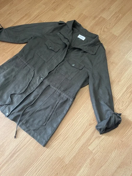 Korye Olive Green Zip Up Utility Lightweight Jacket w/ Cargo Pockets Size Med - Picture 2 of 10